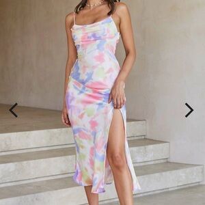 Selfie Leslie Well versed Pleated Cowl Bust Front Watercolor Dress